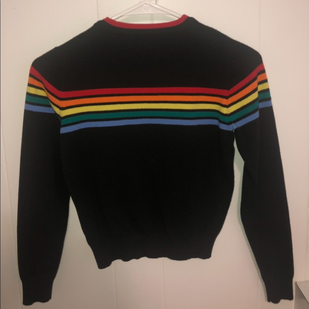 S Forever 21 Rainbow Black Long Sleeve Crop Top